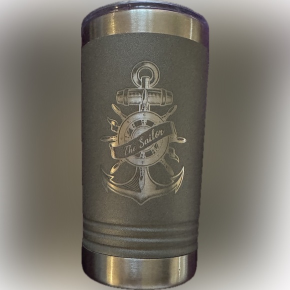 Other - Silver Gray 18 oz tumbler with Lid and Laser Engraved Anchor ⚓️ Sailor 🛟 Design